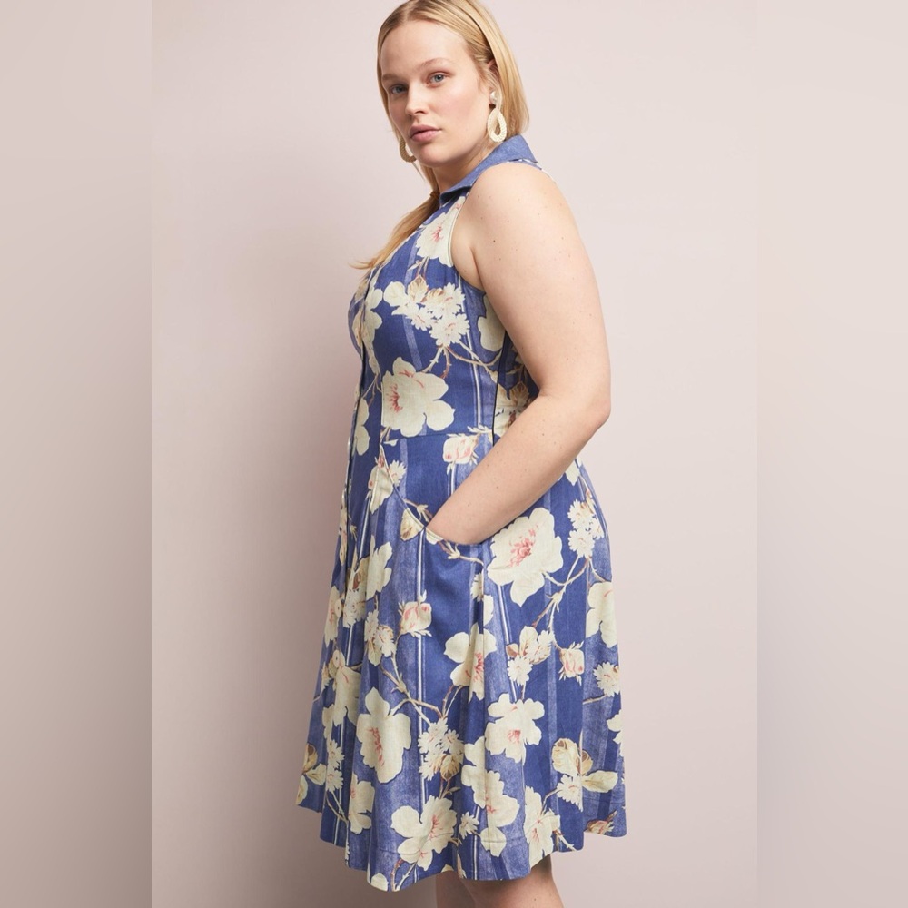 by Anthropologie Camellia Collared Dress in Blue Motif size 6 - Picture 5 of 12